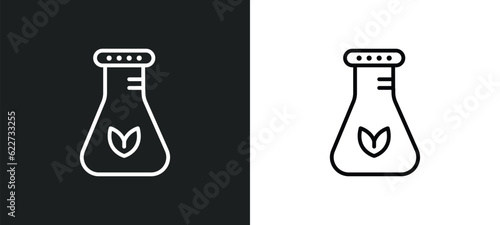 experiment flask with leaves outline icon in white and black colors. experiment flask with leaves flat vector icon from education collection for web, mobile apps and ui.
