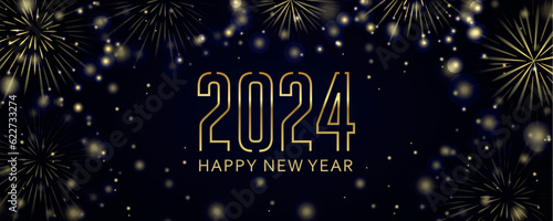 happy new year 2024 greeting card golden firework vector illustration EPS10