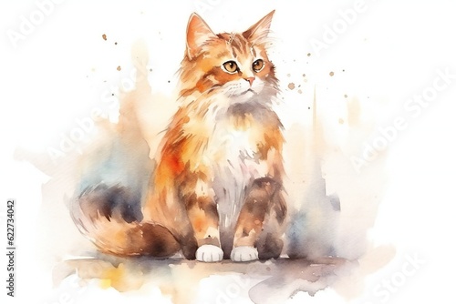 Watercolor cute cat on white background Generative AI © LayerAce.com