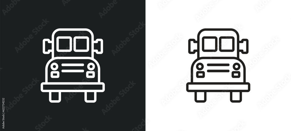 school bus outline icon in white and black colors. school bus flat vector icon from education collection for web, mobile apps and ui.