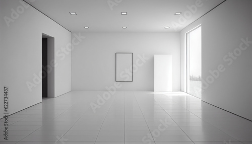 Modern minimalist interior with a big empty white wall Ai generated image