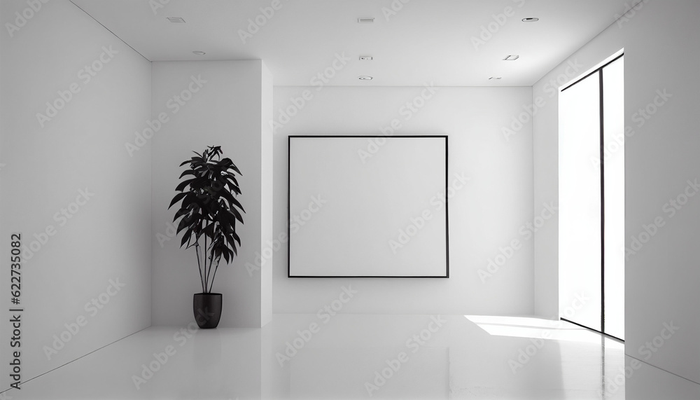 Modern minimalist interior with a big empty white wall Ai generated image Modern minimalist interior with a big empty white wall Ai generated image