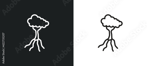tree and roots outline icon in white and black colors. tree and roots flat vector icon from ecology collection for web, mobile apps ui.