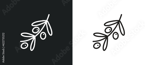 olives on a branch outline icon in white and black colors. olives on a branch flat vector icon from ecology collection for web, mobile apps and ui.