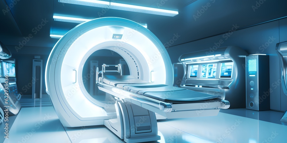 advanced mri or ct scan medical diagnosis machine at hospital lab as wide banner with copy space area - Generative AI advanced mri or ct scan medical diagnosis machine at hospital lab as wide banner with copy space area - Generative AI