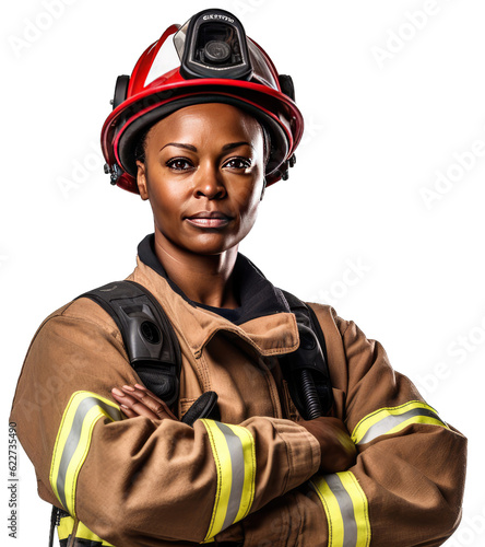 Black Female Firefighter Isolated Background, generative ai