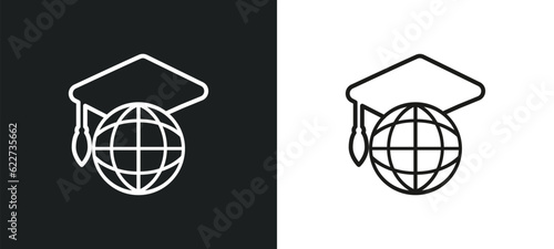 international outline icon in white and black colors. international flat vector icon from e learning and education collection for web, mobile apps and ui.