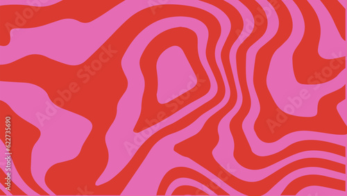 Psychedelic trippy retro background in groovy y2k style. Wave or swirl print in pink and red colors. Simple abstract vector illustration. Vintage backdrop, funky banner template
