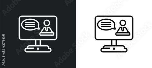 online coaching outline icon in white and black colors. online coaching flat vector icon from education collection for web, mobile apps and ui.