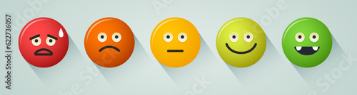 Likert scale. Rating scale or pain scale in the form of emoticons.  Vector clipart isolated on blue background.