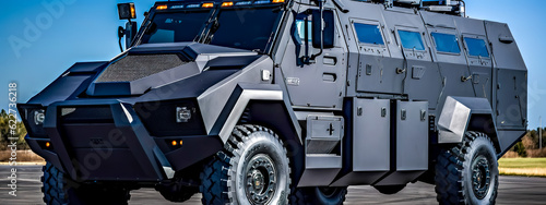army armored vehicles of special forces, for interventions in the city and transportation of money, banner made with Generative AI