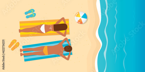 couple relax on the beach summer holiday design top view vector illustration EPS10