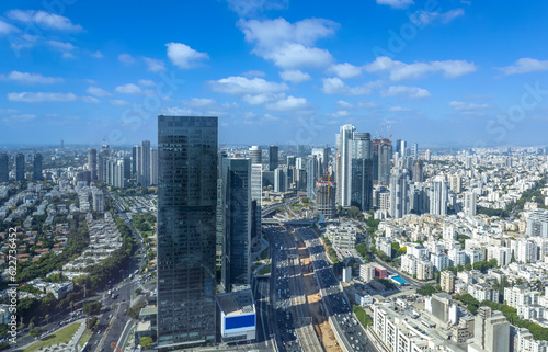 Israel, Tel Aviv financial business district skyline with shopping malls and high tech offices. © eskystudio
