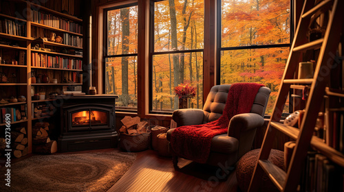 cosy living room interior in autumn. 
