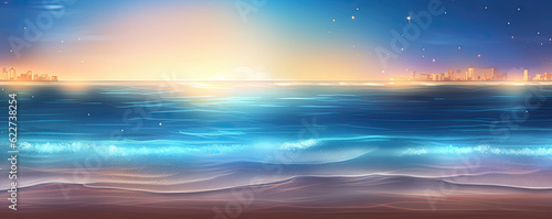 blurred beach blue ocean background illustration Generative AI © krissikunterbunt