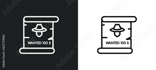wanted outline icon in white and black colors. wanted flat vector icon from wild west collection for web, mobile apps and ui.