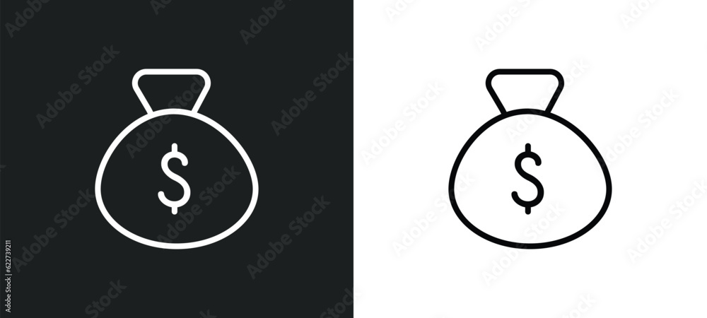 old money bag outline icon in white and black colors. old money bag ...
