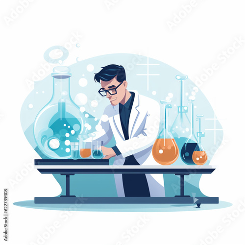 scientist/chemist in a laboratory with test tubes and chemicals. © Muhammad