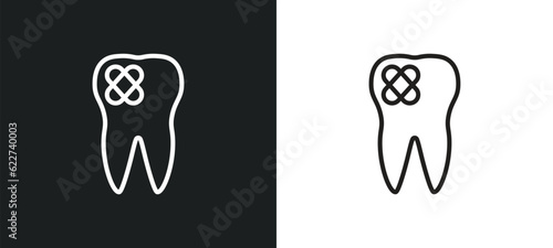 damaged tooth outline icon in white and black colors. damaged tooth flat vector icon from dentist collection for web, mobile apps and ui.