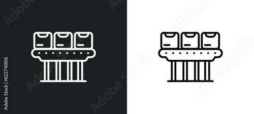 conveyor outline icon in white and black colors. conveyor flat vector icon from delivery and logistic collection for web, mobile apps and ui.