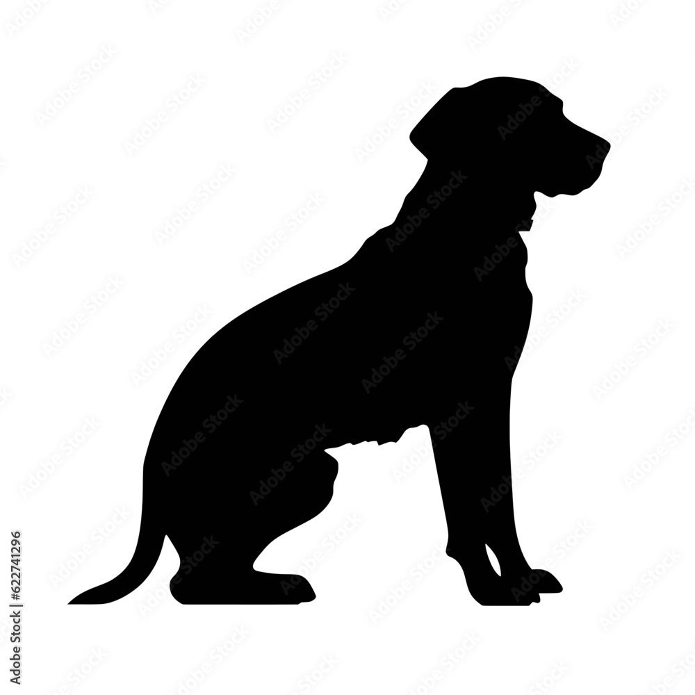 Black silhouette of a dog on white background.