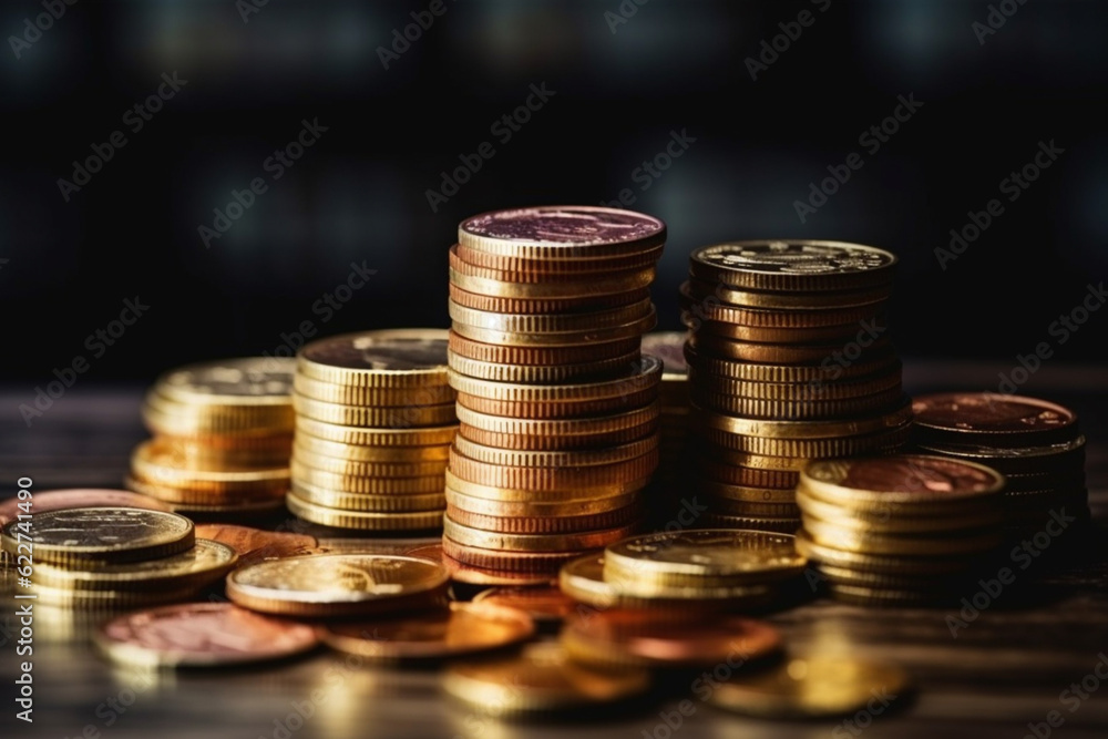 Pile of gold coins money, concept of corporate business economy and financial growth by investment in valuable asset. Pile of gold coins money, concept of corporate business economy and financial growth by investment in valuable asset.