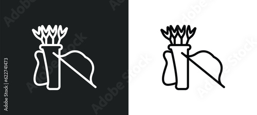 native amertican arrows and quiver outline icon in white and black colors. native amertican arrows and quiver flat vector icon from culture collection for web, mobile apps ui.