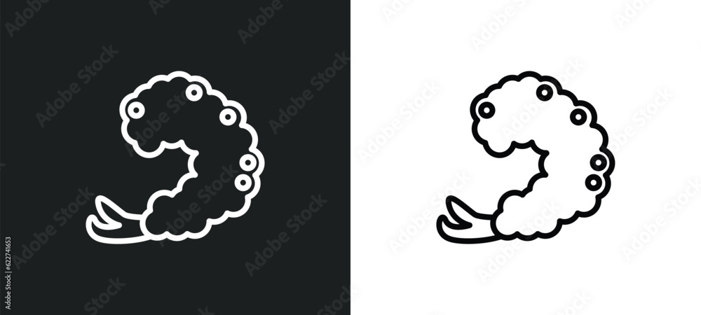 fried shrimp outline icon in white and black colors. fried shrimp flat vector icon from culture collection for web, mobile apps and ui.