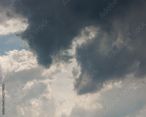 white storm clouds in sky background of nature. weather and climatic conditions, ecology. view of clouds from airplane window. Flight and freedom are religion. The top of sky and atmosphere, solar © MyJuly