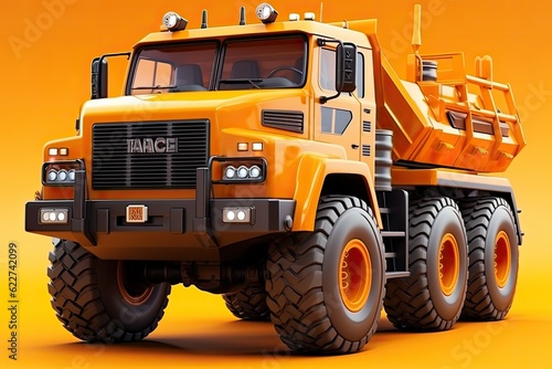 3d illustration mining transport truck, mining truck, orange color isolated