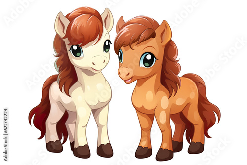 kawaii cute Horses sticker image, in the style of kawaii art, meme art, animated gifs isolated white background