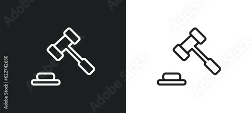 auction hammer outline icon in white and black colors. auction hammer flat vector icon from cryptocurrency economy collection for web, mobile apps and ui.