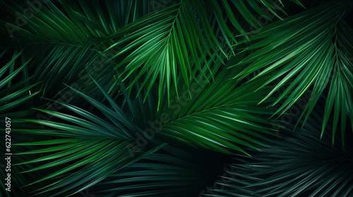 Close-up of exquisite palm leaves amidst a lush, untamed tropical setting.