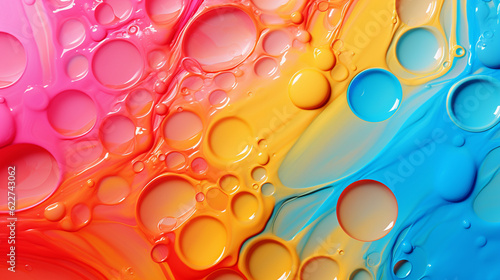 A vibrant backdrop of colorful liquid water droplets, featuring shades of red.