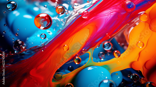 A vibrant backdrop of colorful liquid water droplets, featuring shades of red.