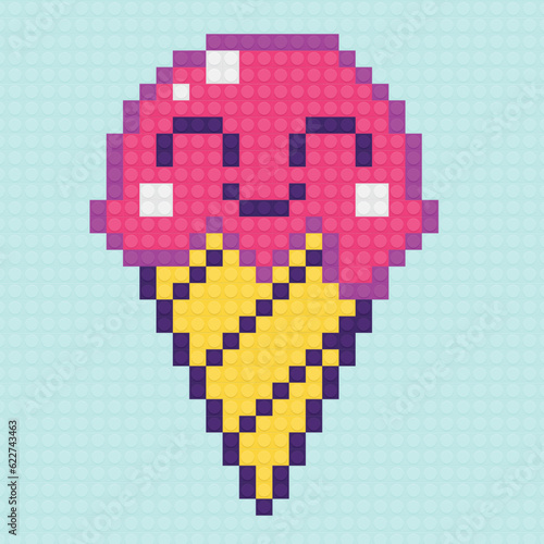 top view of a cute ice cream made of construction bricks. Editable vector file