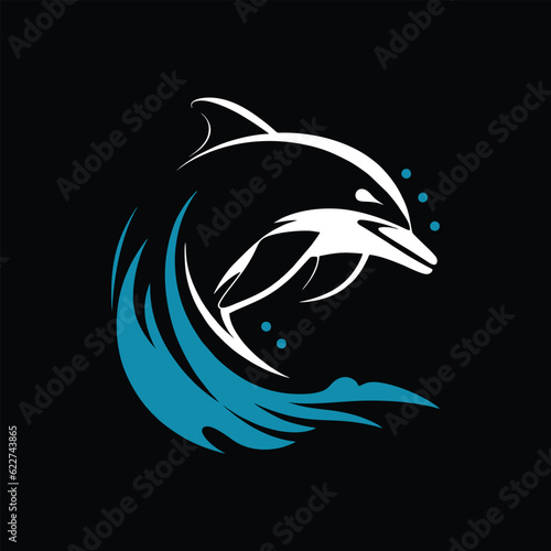 Dolphin jumping above waves logo mascot vector illustration