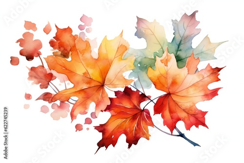 Watercolor Fall Decor Clip art pumpkins and leaves on white background Generative AI © LayerAce.com