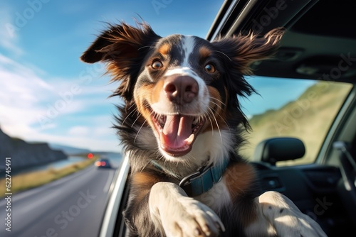 Cute dog looking out of car window , AI Generated © dark_blade