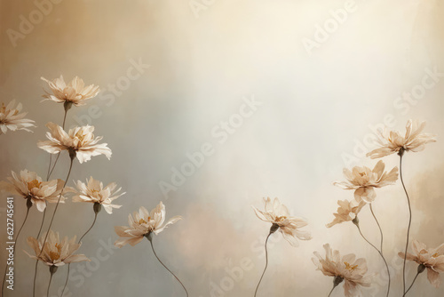 Papery white flowers on a calm background. Minimalist design with soft lighting.