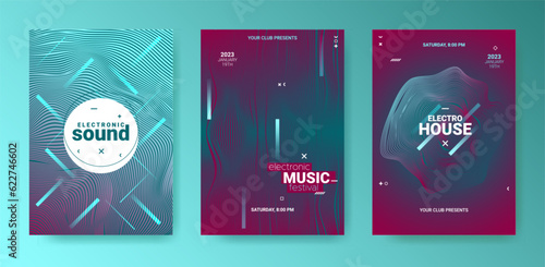 3d Abstract Dj Flyer. Electro Sound Cover. Techno Party Poster.