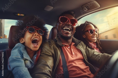 Happy african american family of father and children enjoying road trip together, AI Generative © dark_blade