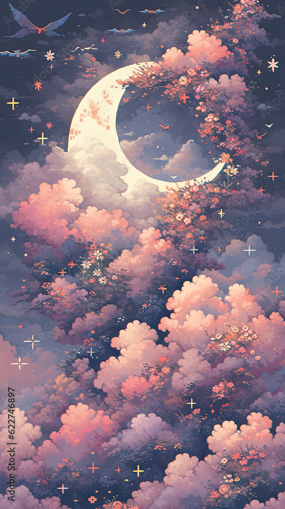 stars and moons wallpaper, boxes, covers and digital background. ai generative Stock