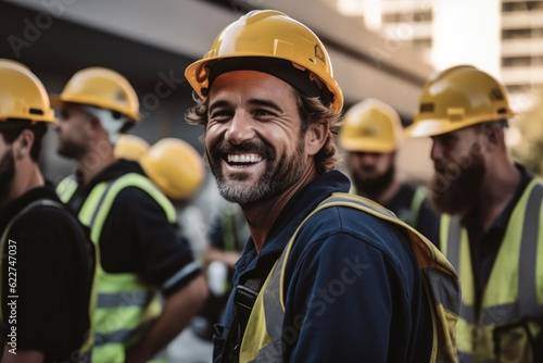 Portrait of happy construction worker working at construction site, business, building, Teamwork and people concept .
