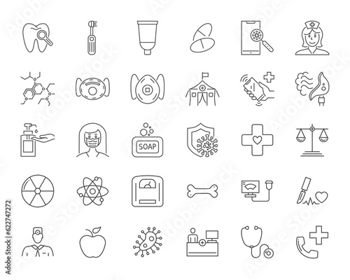 Medical Vector Icons Set. Line Icons  Sign and Symbols in Linear Design. Medicine  Health Care and Coronavirus COVID-19 pandemic. Mobile Concepts and Web Apps. Modern Infographic Logo and Pictogram.