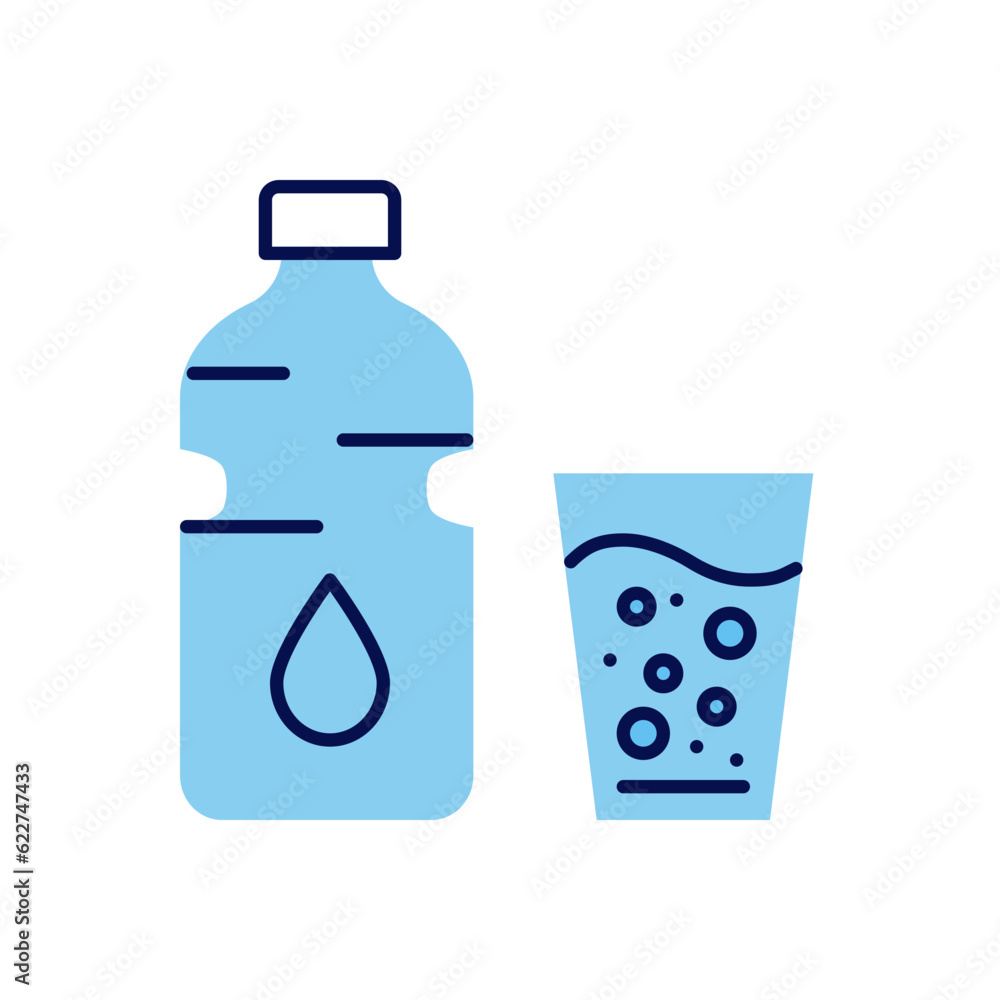 Water related vector icon. Bottle of water and a full glass. Drinking water sign. Isolated on white background. Editable vector illustration Water related vector icon. Bottle of water and a full glass. Drinking water sign. Isolated on white background. Editable vector illustration