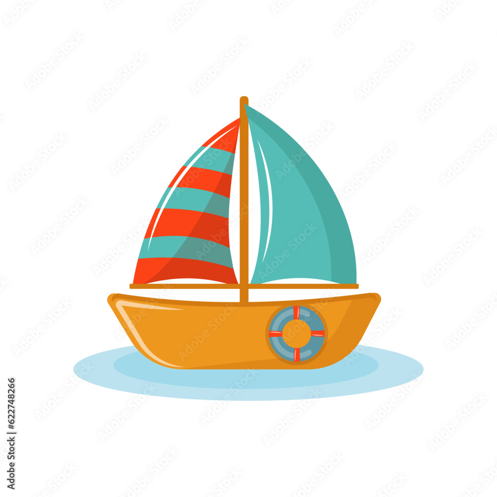 illustration of isolated a sailboat gliding on white