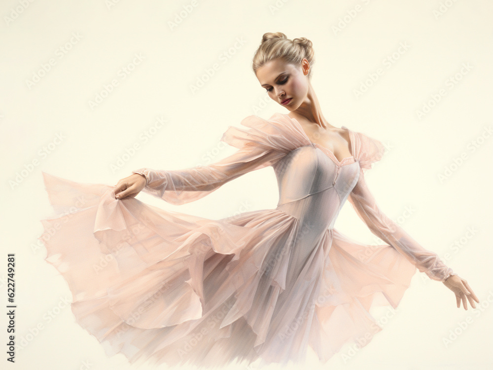 Naklejka premium Portrait of beautiful young ballerina in dress, sketch illustration style