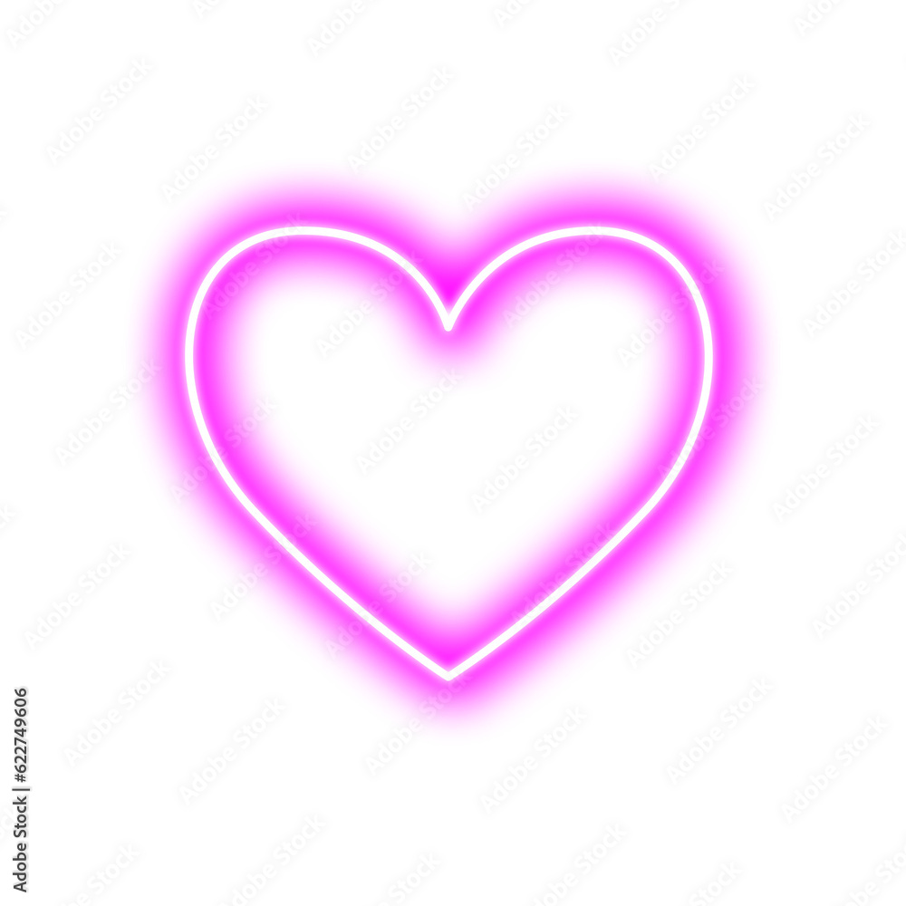 pink neon light heart icon glows in the light