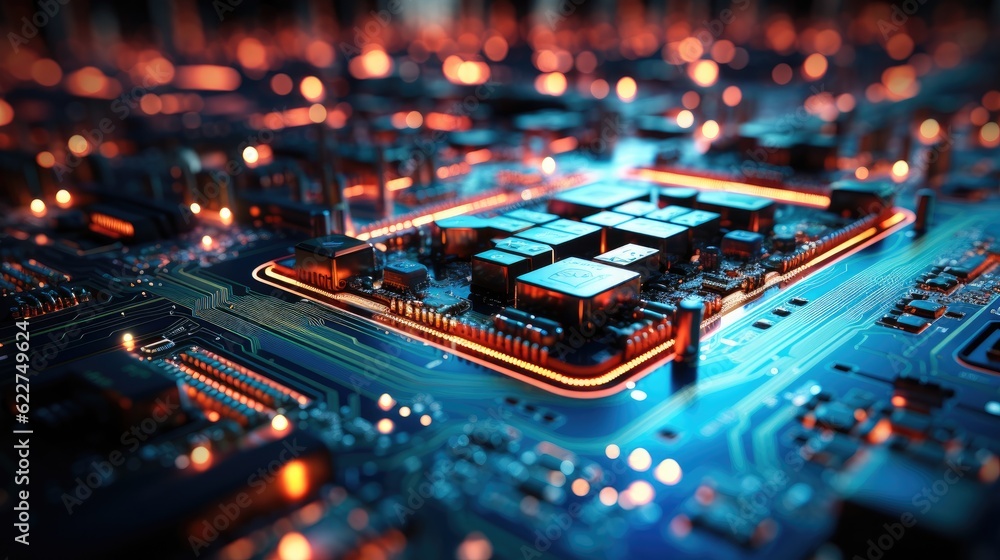 Background processing for abstract circuit board futuristic technology, Printed circuit board futuristic server.